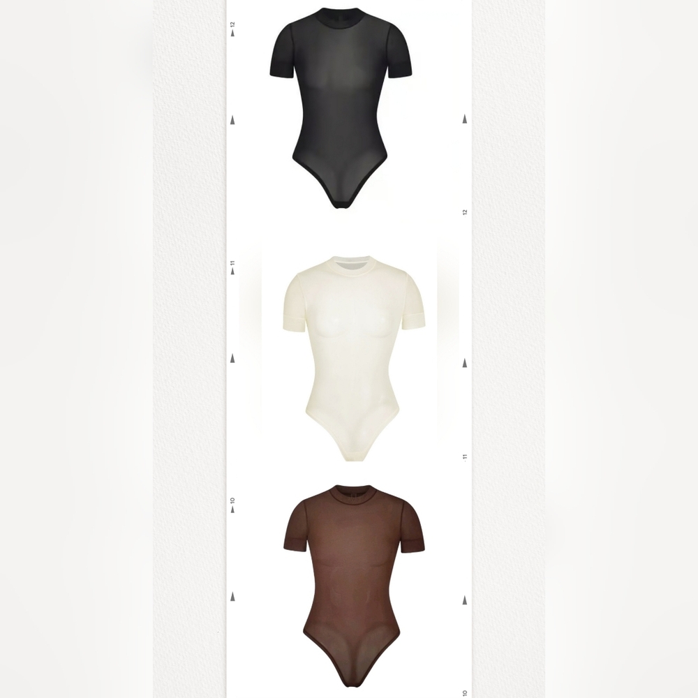 3pcs SKIMS SUMMER MESH T-Shirt Bodysuit/ BONE, ONYX & JAPER /4X